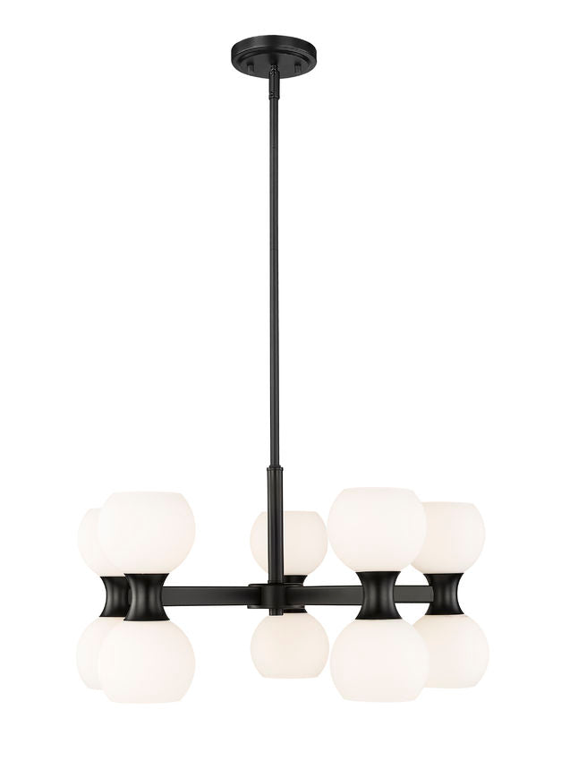 Z-Lite Artemis 25" 10-Light Matte Black Steel and Matte Opal Glass Chandelier