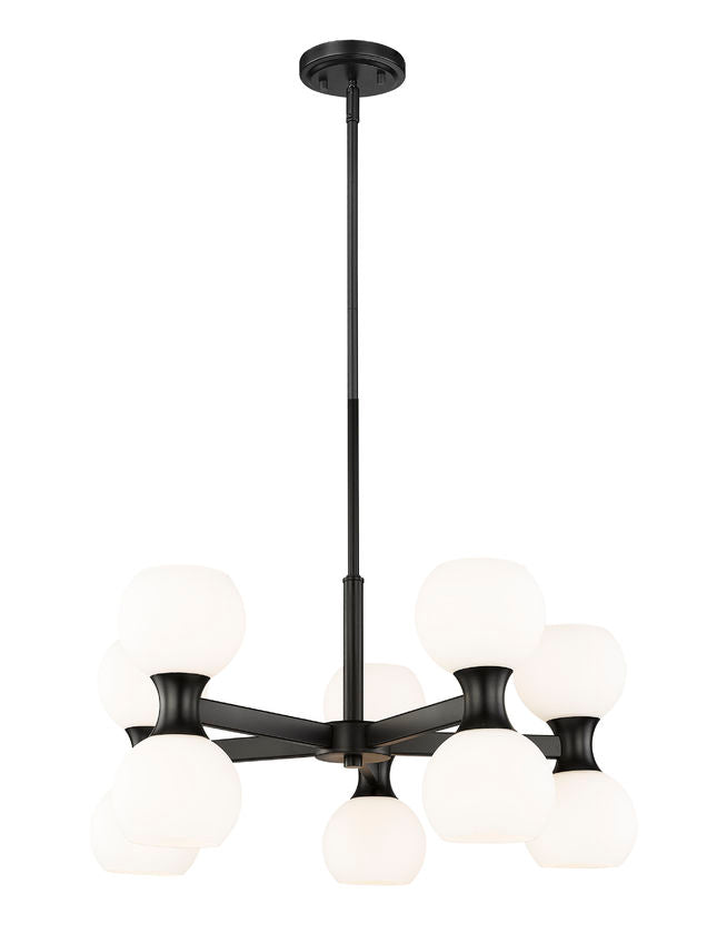 Z-Lite Artemis 25" 10-Light Matte Black Steel and Matte Opal Glass Chandelier