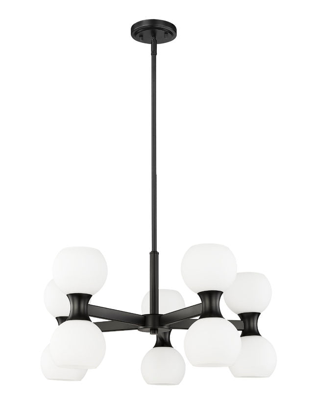 Z-Lite Artemis 25" 10-Light Matte Black Steel and Matte Opal Glass Chandelier
