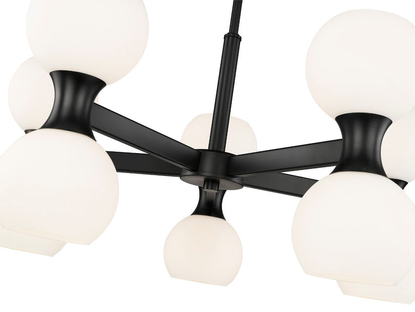 Z-Lite Artemis 25" 10-Light Matte Black Steel and Matte Opal Glass Chandelier
