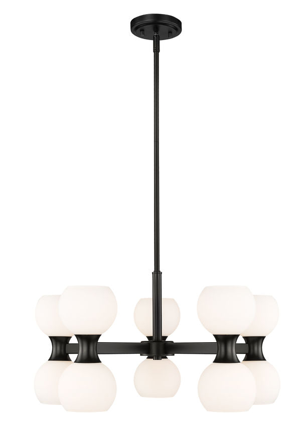 Z-Lite Artemis 25" 10-Light Matte Black Steel and Matte Opal Glass Chandelier