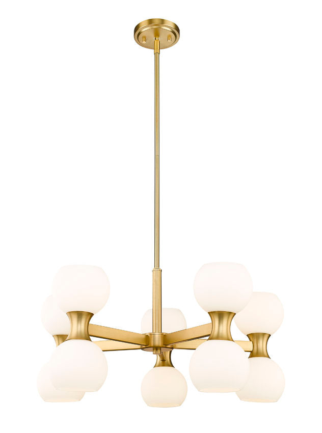 Z-Lite Artemis 25" 10-Light Modern Gold Steel and Matte Opal Glass Chandelier