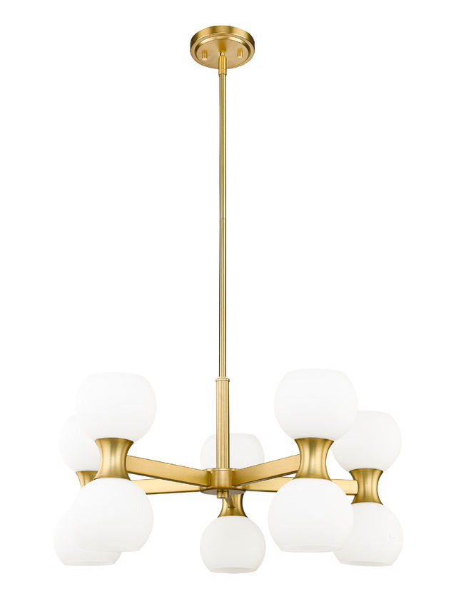 Z-Lite Artemis 25" 10-Light Modern Gold Steel and Matte Opal Glass Chandelier