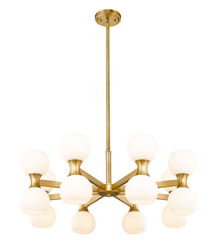 Z-Lite Artemis 32" 16-Light Modern Gold Steel and Matte Opal Glass Chandelier