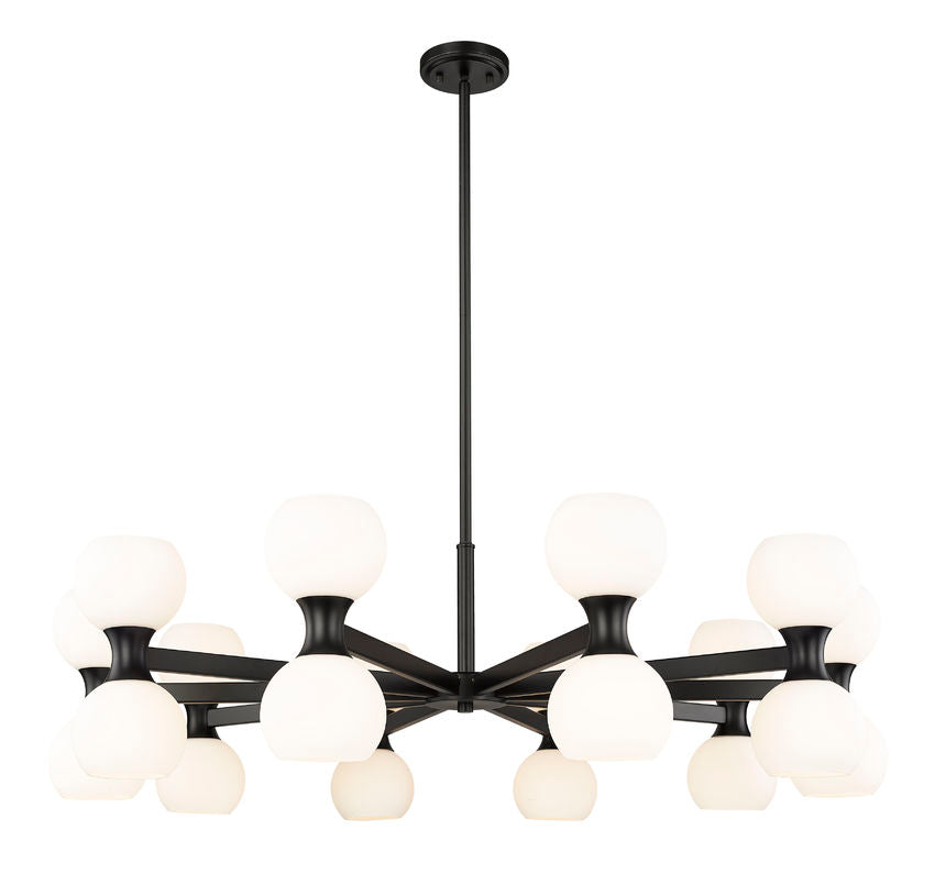 Z-Lite Artemis 42" 20-Light Matte Black Steel and Matte Opal Glass Chandelier