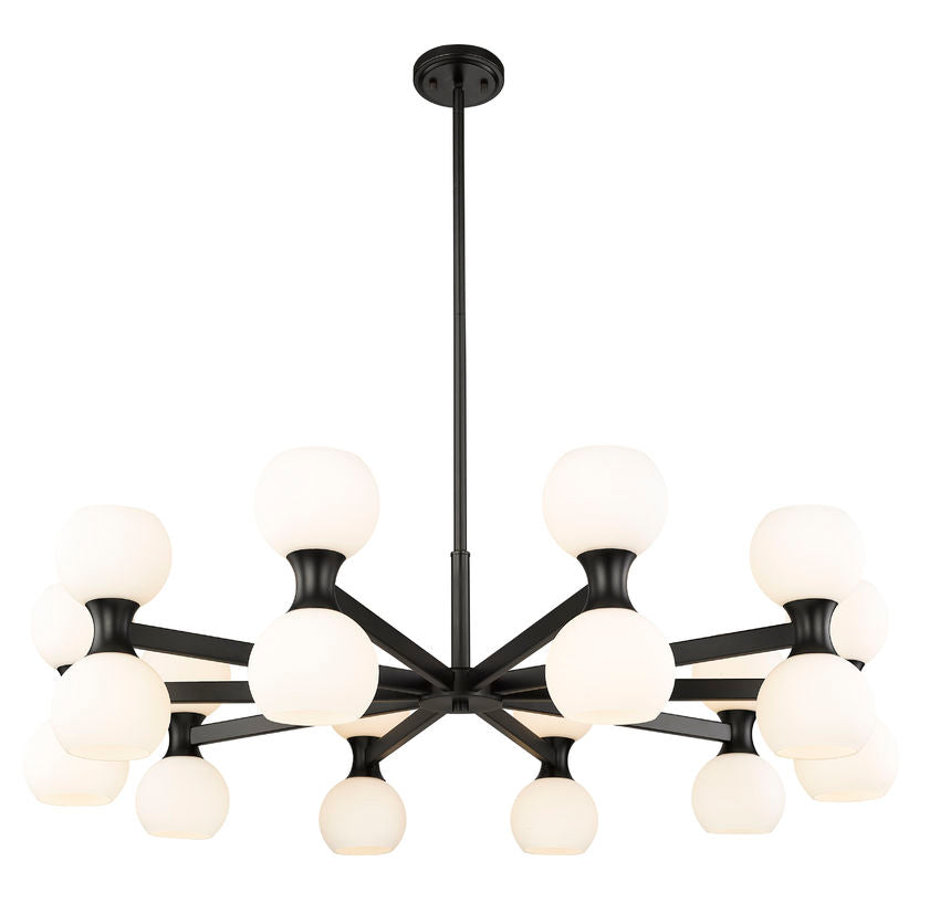 Z-Lite Artemis 42" 20-Light Matte Black Steel and Matte Opal Glass Chandelier