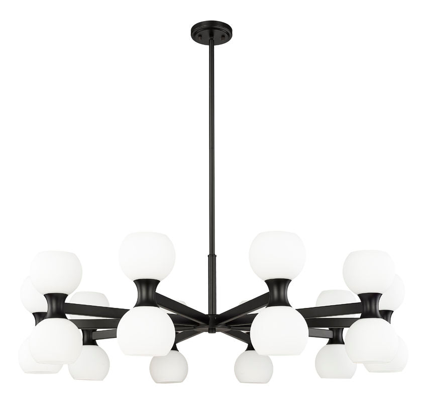Z-Lite Artemis 42" 20-Light Matte Black Steel and Matte Opal Glass Chandelier