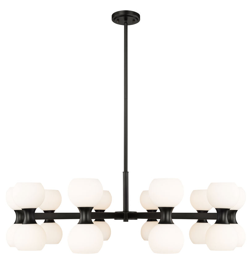Z-Lite Artemis 42" 20-Light Matte Black Steel and Matte Opal Glass Chandelier