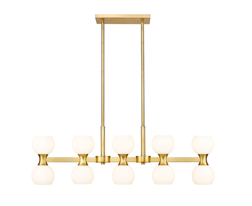 Z-Lite Artemis 5" 10-Light Modern Gold Steel and Matte Opal Glass Linear Chandelier