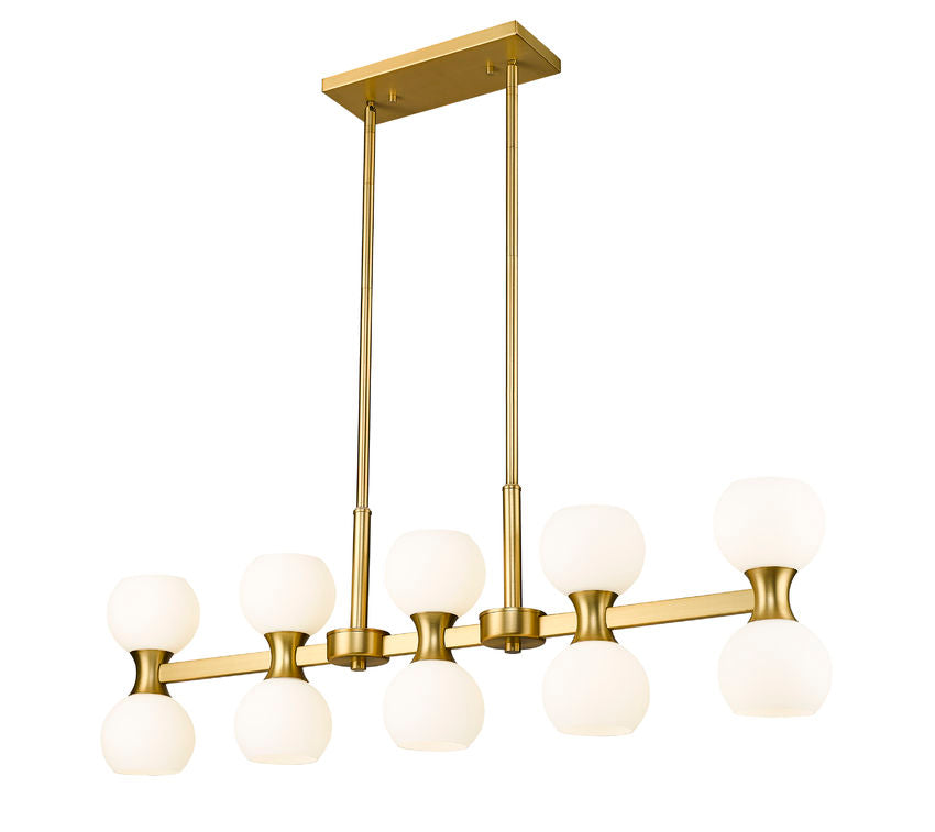 Z-Lite Artemis 5" 10-Light Modern Gold Steel and Matte Opal Glass Linear Chandelier
