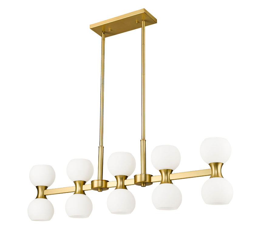 Z-Lite Artemis 5" 10-Light Modern Gold Steel and Matte Opal Glass Linear Chandelier