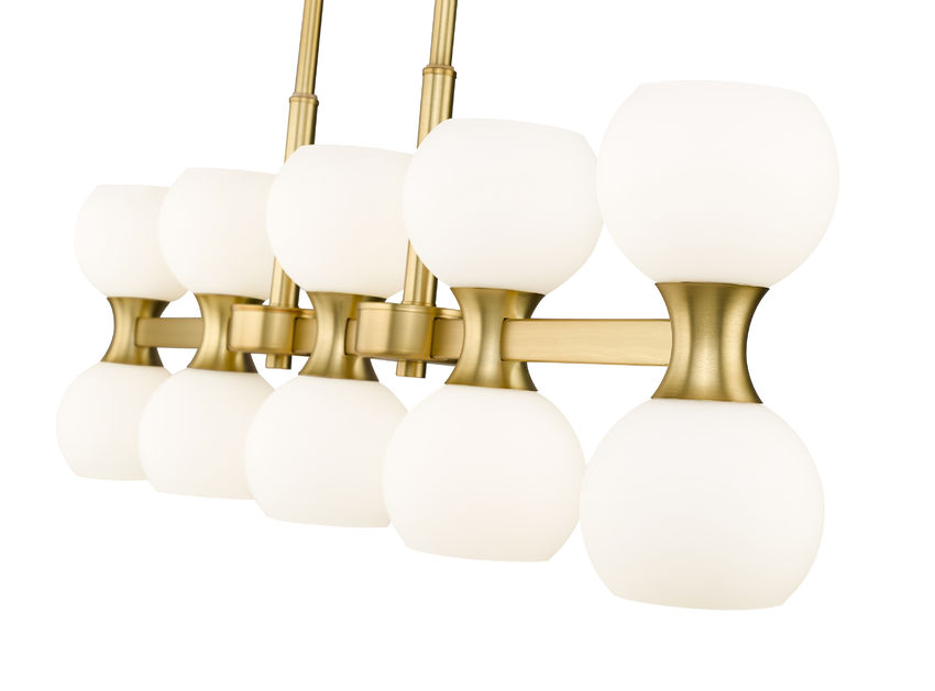 Z-Lite Artemis 5" 10-Light Modern Gold Steel and Matte Opal Glass Linear Chandelier