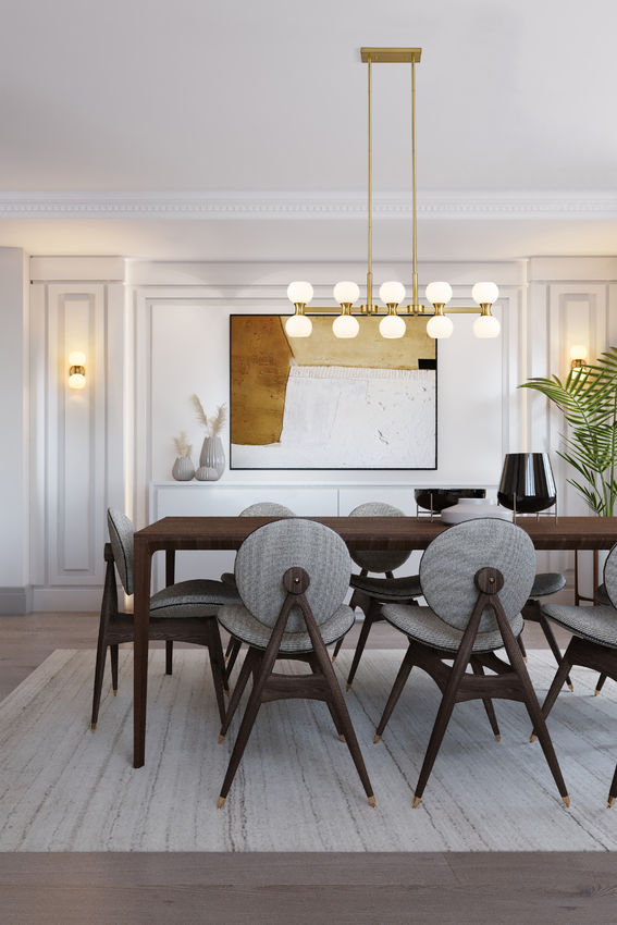 Z-Lite Artemis 5" 10-Light Modern Gold Steel and Matte Opal Glass Linear Chandelier