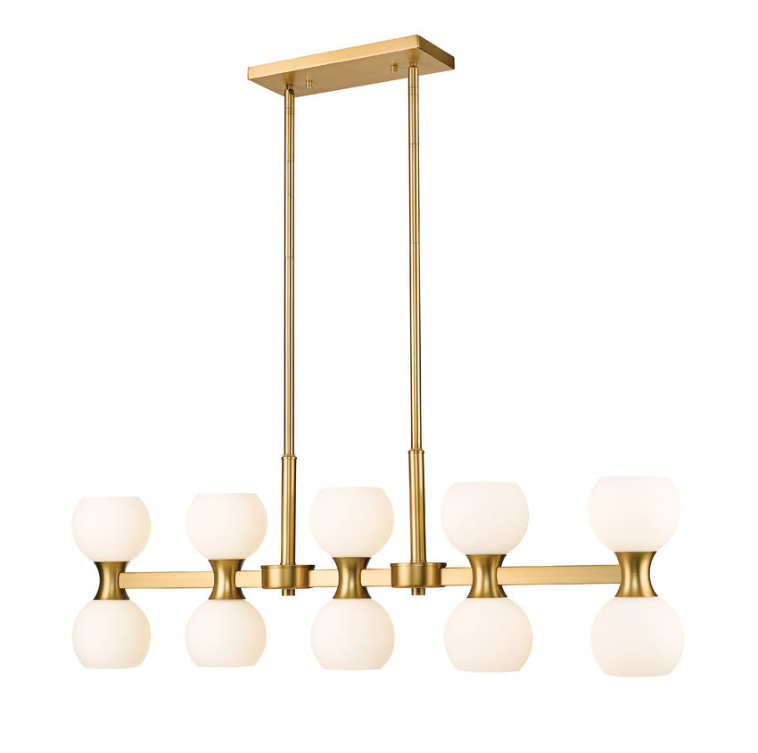 Z-Lite Artemis 5" 10-Light Modern Gold Steel and Matte Opal Glass Linear Chandelier