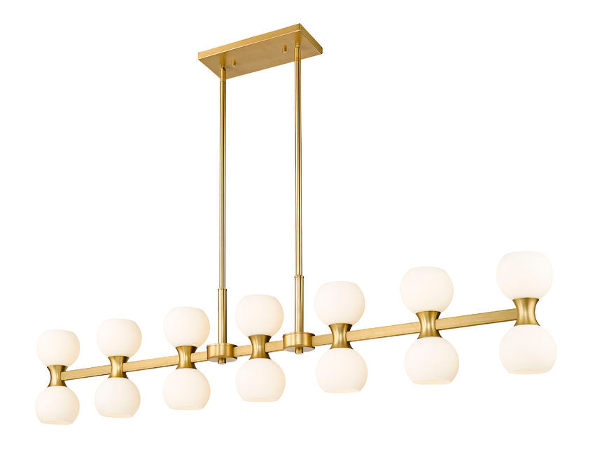 Z-Lite Artemis 5" 14-Light Modern Gold Steel and Matte Opal Glass Linear Chandelier