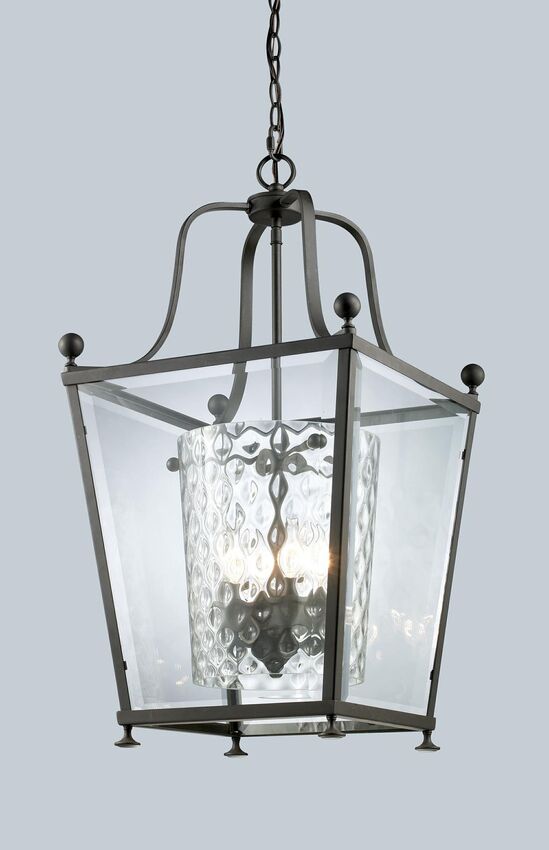 Z-Lite Ashbury 11" 3-Light Chrome Pendant Light With Clear Beveled and Clear Hammered Glass Shade