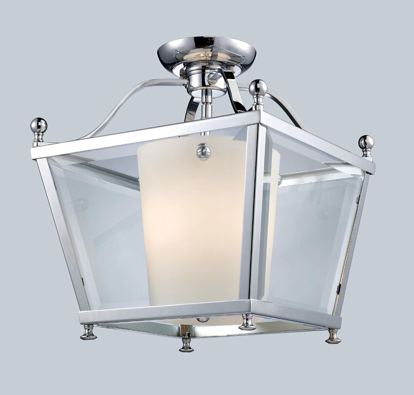 Z-Lite Ashbury 12" 3-Light Chrome Semi Flush Mount With Clear Beveled and Matte Opal Glass Shade