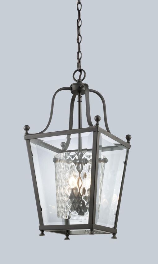 Z-Lite Ashbury 16" 4-Light Chrome Pendant Light With Clear Beveled and Clear Hammered Glass Shade