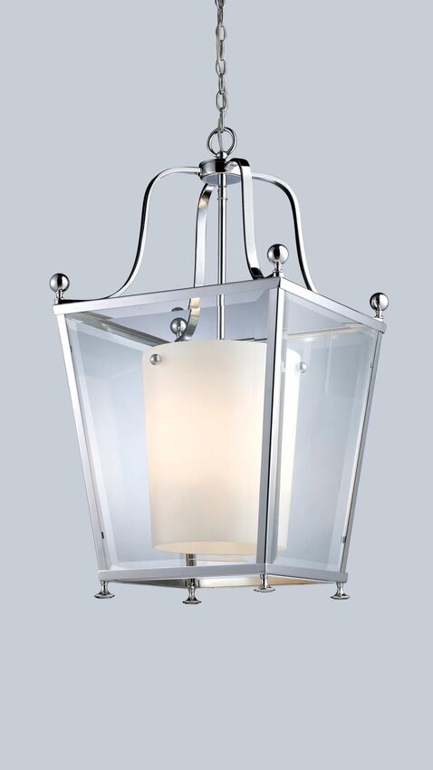 Z-Lite Ashbury 16" 4-Light Chrome Pendant Light With Clear Beveled and Matte Opal Glass Shade