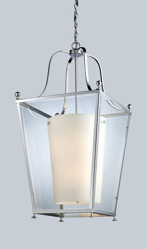 Z-Lite Ashbury 19" 6-Light Chrome Pendant Light With Clear Beveled and Matte Opal Glass Shade