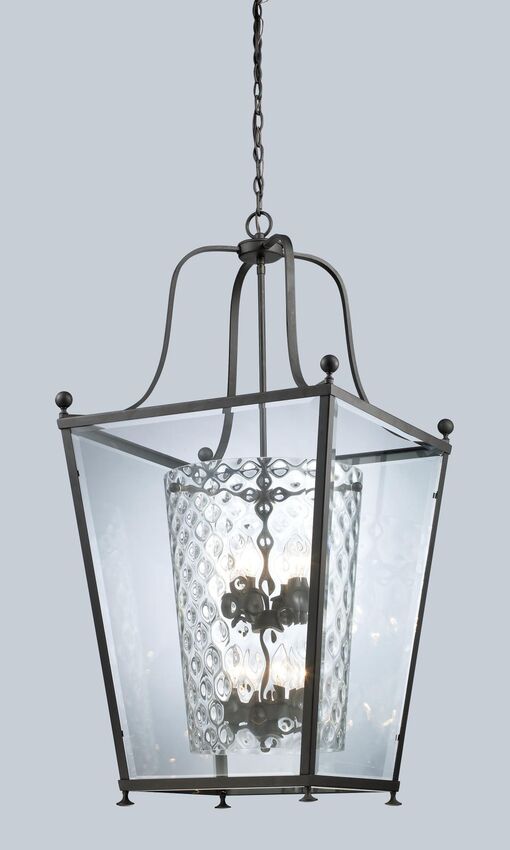 Z-Lite Ashbury 21" 8-Light Chrome Pendant Light With Clear Beveled and Clear Hammered Glass Shade