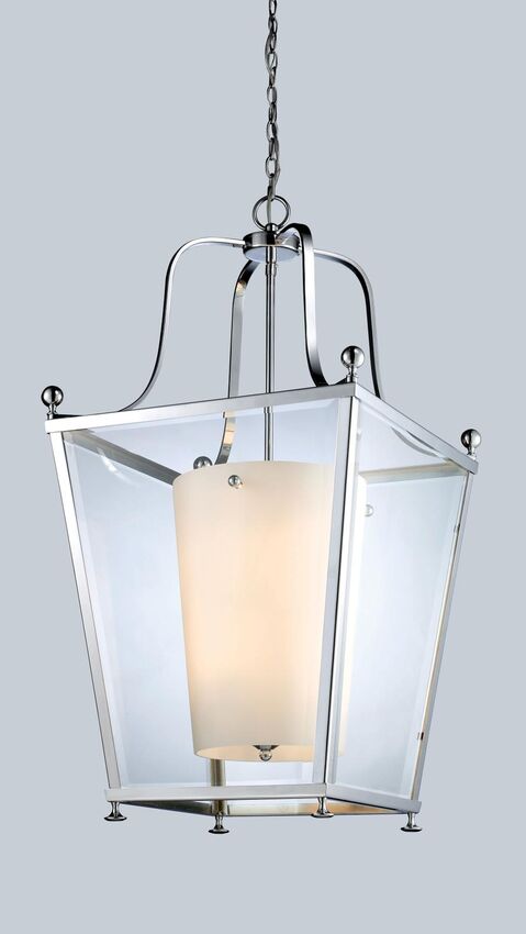 Z-Lite Ashbury 21" 8-Light Chrome Pendant Light With Clear Beveled and Matte Opal Glass Shade