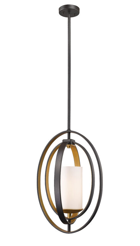 Z-Lite Ashling 12" 1-Light Bronze Gold Mini Pendant Light With Matte Opal Glass Shade