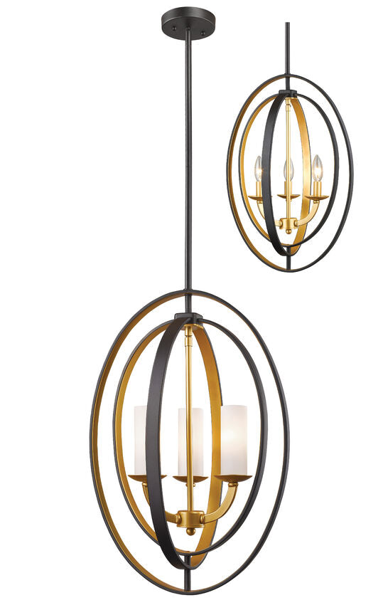 Z-Lite Ashling 15" 3-Light Bronze Gold Pendant Light With Matte Opal Glass Shade