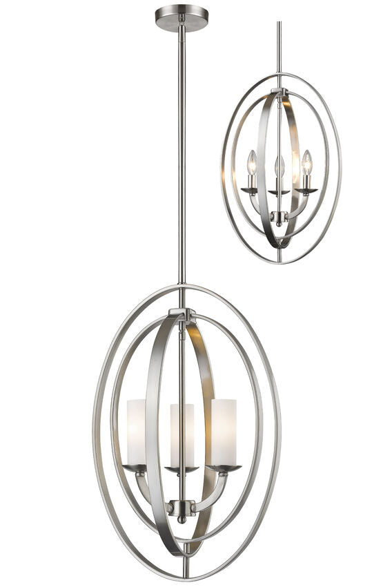 Z-Lite Ashling 15" 3-Light Brushed Nickel Pendant Light With Matte Opal Glass Shade