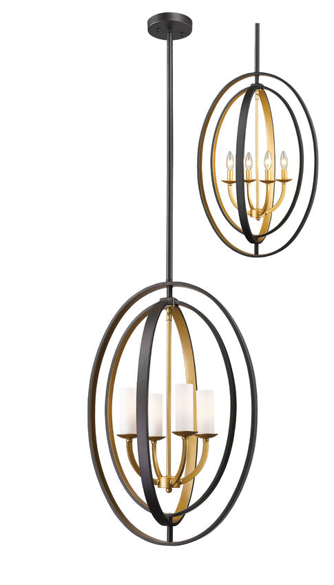 Z-Lite Ashling 19" 4-Light Bronze Gold Pendant Light With Matte Opal Glass Shade