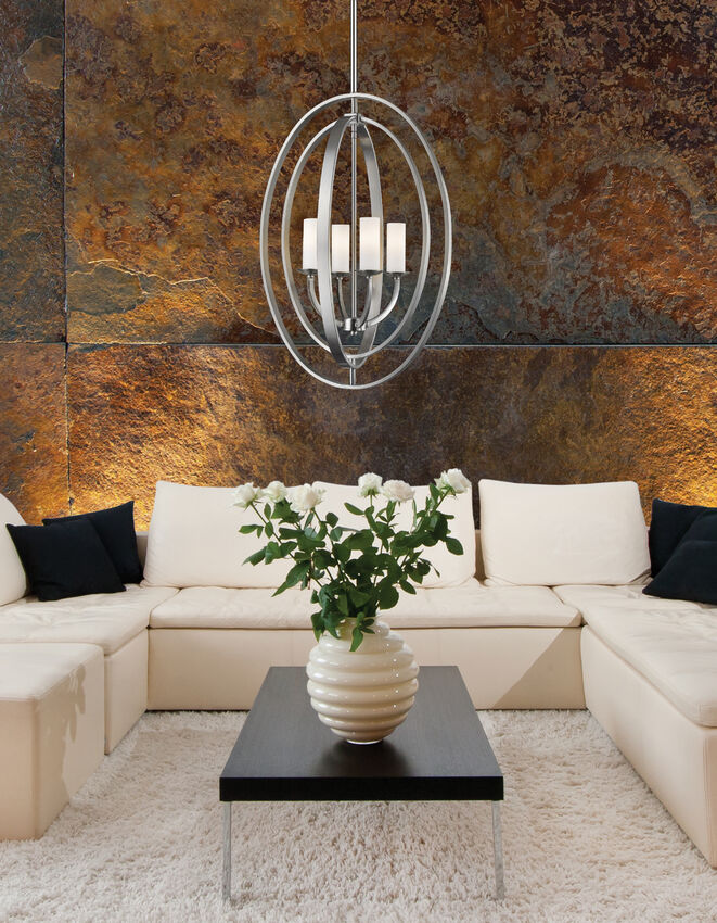 Z-Lite Ashling 19" 4-Light Brushed Nickel Pendant Light With Matte Opal Glass Shade