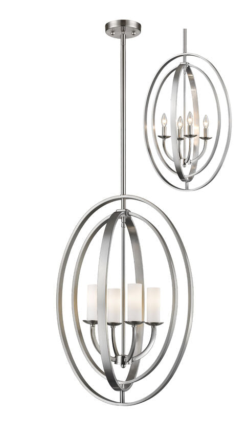 Z-Lite Ashling 19" 4-Light Brushed Nickel Pendant Light With Matte Opal Glass Shade