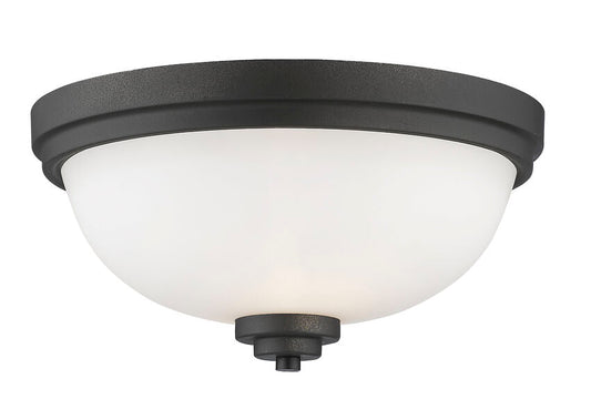 Z-Lite Ashton 13" 2-Light Bronze Flush Mount Lighting With Matte Opal Glass Shade