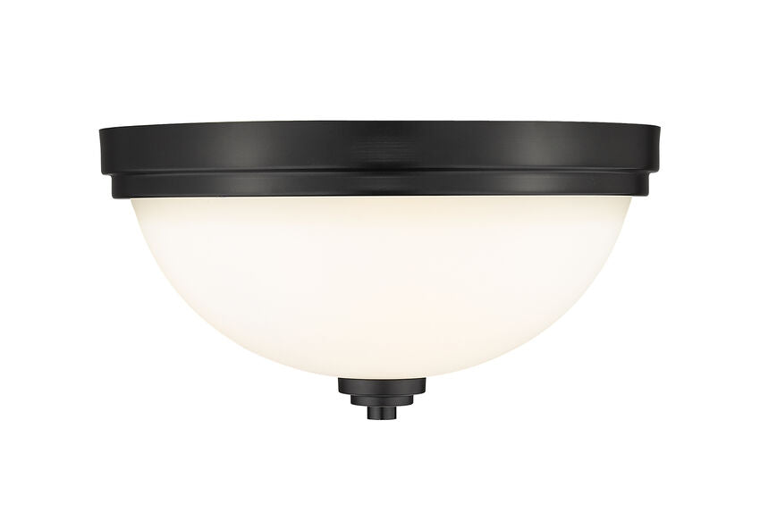 Z-Lite Ashton 13" 2-Light Matte Black Flush Mount Lighting With Matte Opal Glass Shade