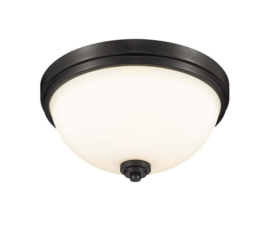 Z-Lite Ashton 13" 2-Light Matte Black Flush Mount Lighting With Matte Opal Glass Shade