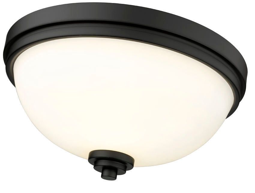 Z-Lite Ashton 13" 2-Light Matte Black Flush Mount Lighting With Matte Opal Glass Shade