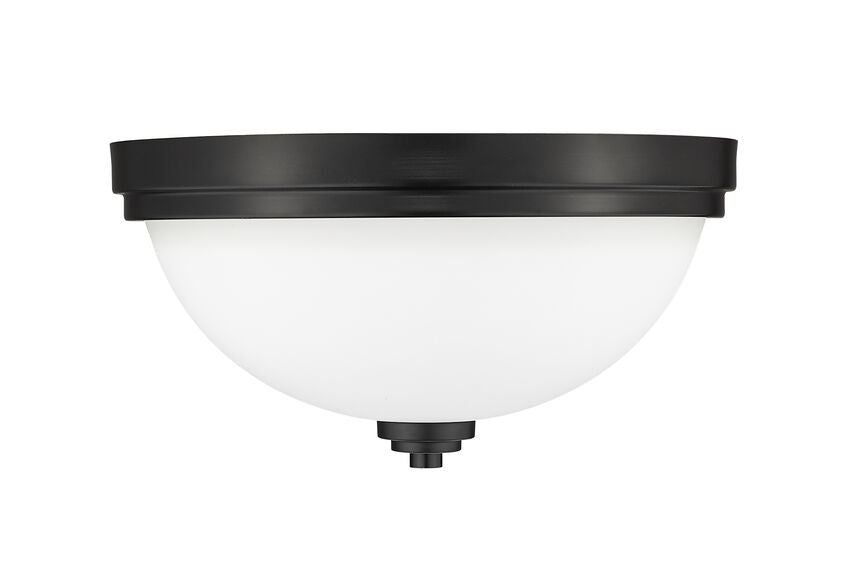 Z-Lite Ashton 13" 2-Light Matte Black Flush Mount Lighting With Matte Opal Glass Shade