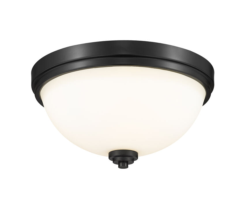 Z-Lite Ashton 13" 2-Light Matte Black Flush Mount Lighting With Matte Opal Glass Shade