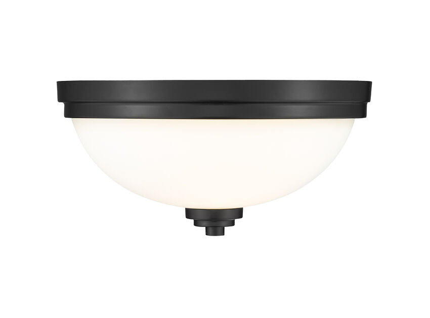 Z-Lite Ashton 15" 3-Light Matte Black Flush Mount Lighting With Matte Opal Glass Shade