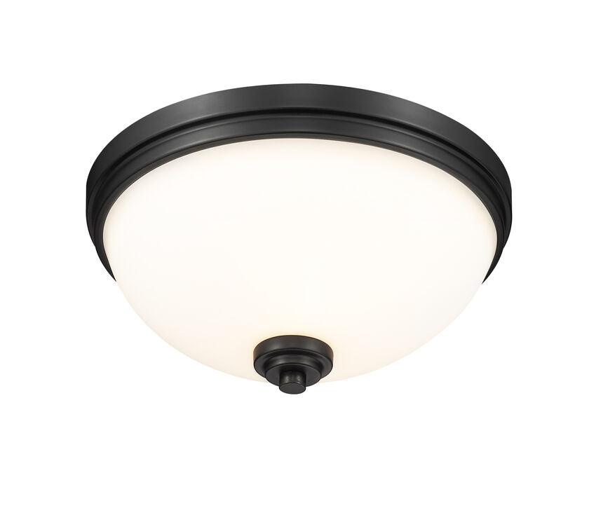 Z-Lite Ashton 15" 3-Light Matte Black Flush Mount Lighting With Matte Opal Glass Shade