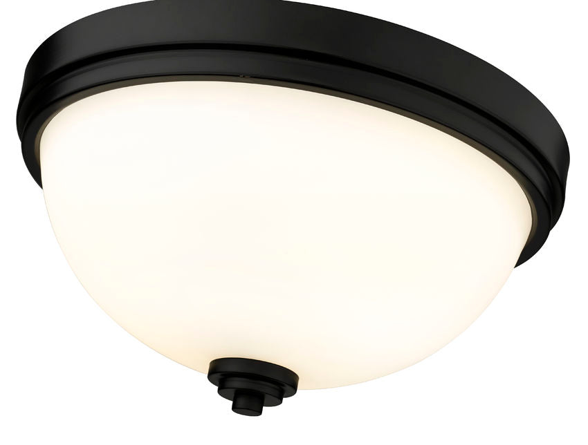 Z-Lite Ashton 15" 3-Light Matte Black Flush Mount Lighting With Matte Opal Glass Shade