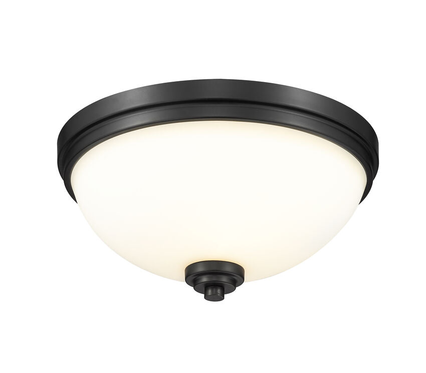 Z-Lite Ashton 15" 3-Light Matte Black Flush Mount Lighting With Matte Opal Glass Shade