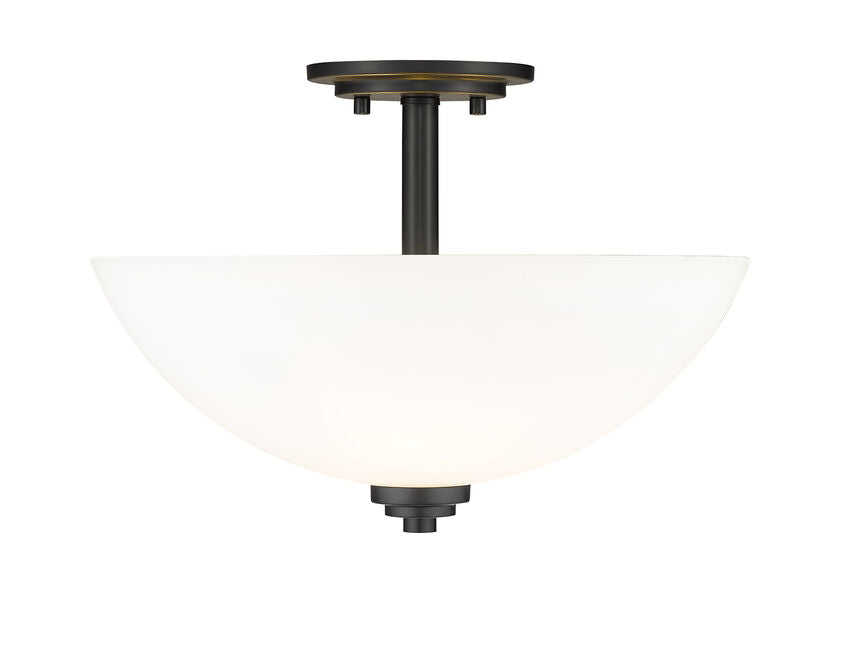 Z-Lite Ashton 16" 3-Light Matte Black Semi Flush Mount With Matte Opal Glass Shade