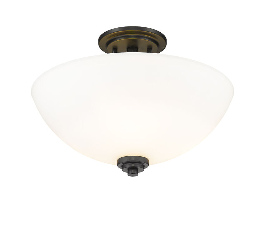 Z-Lite Ashton 16" 3-Light Matte Black Semi Flush Mount With Matte Opal Glass Shade