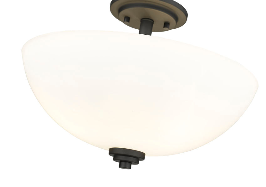 Z-Lite Ashton 16" 3-Light Matte Black Semi Flush Mount With Matte Opal Glass Shade