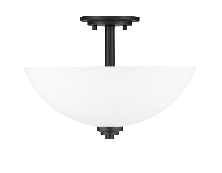 Z-Lite Ashton 16" 3-Light Matte Black Semi Flush Mount With Matte Opal Glass Shade