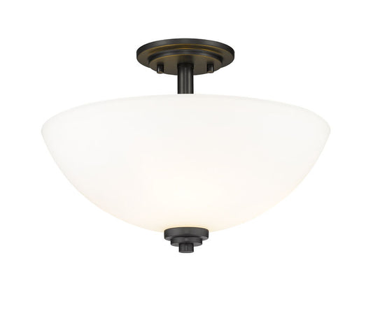 Z-Lite Ashton 16" 3-Light Matte Black Semi Flush Mount With Matte Opal Glass Shade