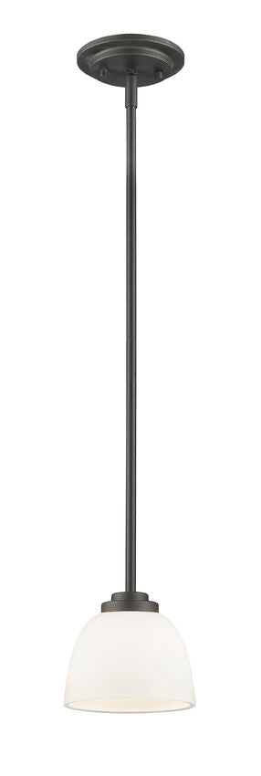 Z-Lite Ashton 6" 1-Light Bronze Steel Pendant Light With Matte Opal Glass Shade