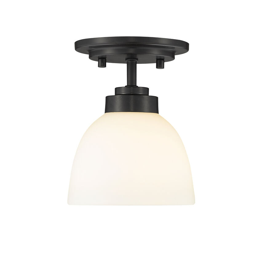 Z-Lite Ashton 6" 1-Light Matte Black Flush Mount Lighting With Matte Opal Glass Shade