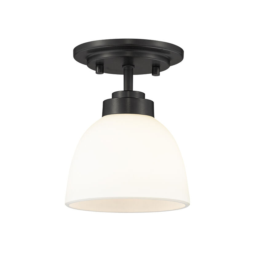 Z-Lite Ashton 6" 1-Light Matte Black Flush Mount Lighting With Matte Opal Glass Shade